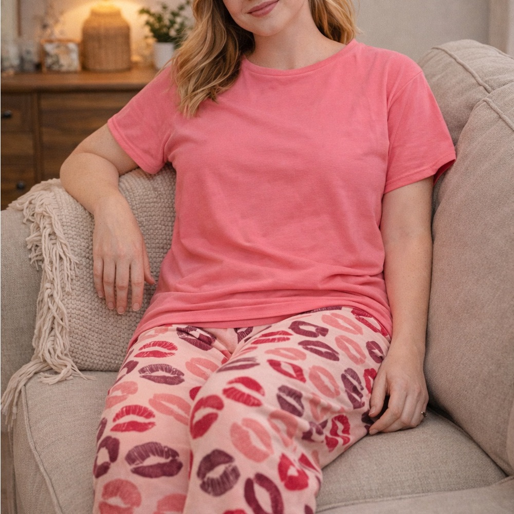 Y2K Pink Lip Print Pajama Set Sandra and Tiffany Lounge Set 2000s Coquette M